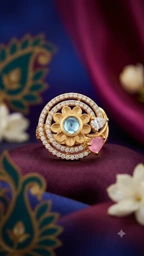 Floral AD Stone Adjustable Ring