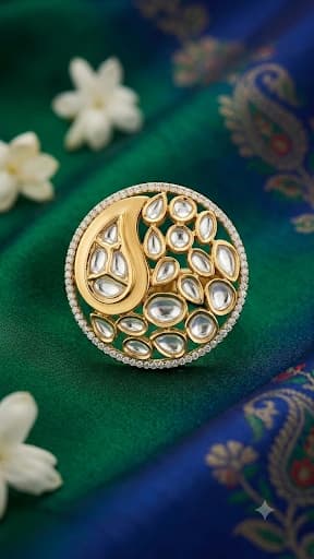 Elegant Floral Kundan Style Adjustable Ring