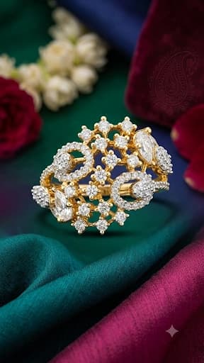 Floral AD Stone Adjustable Ring