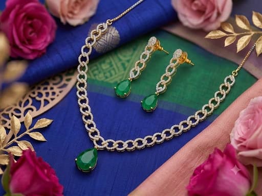 Elegant AD Green Stone Set