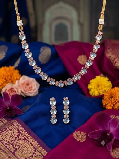 Rose Gold Polist Kundan Single Line Set