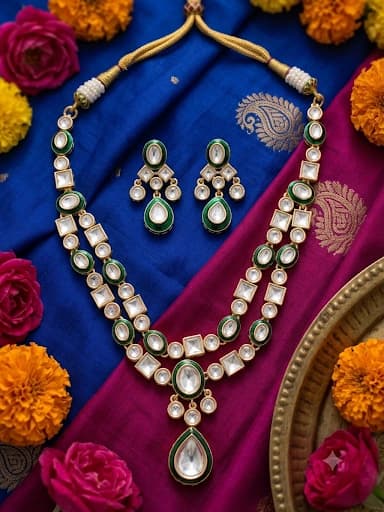 Premium Jaipuri Kundan Meena Necklace Set