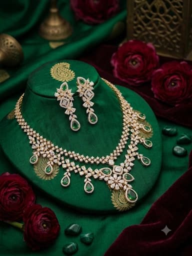 Elegant Green Stone AD Necklace Set