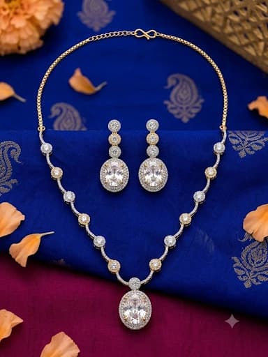 Elegant Oval AD Stone Necklace Set