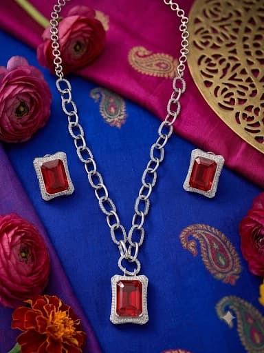 Bold & Beautiful Emerald-Cut Ruby Red Necklace Set