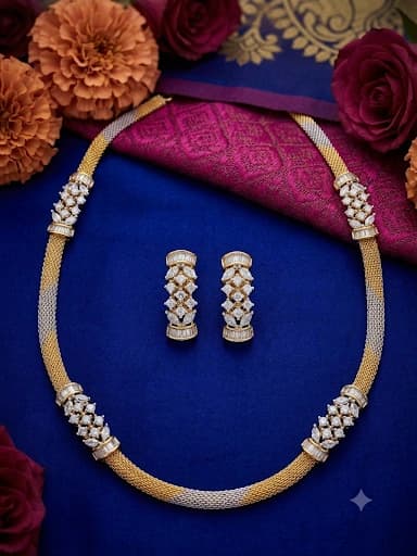 Dual-Tone Designer Cluster AD Necklace & Studs