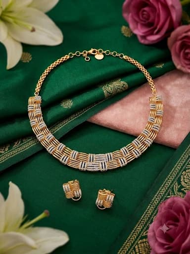Elegant Gold Tone AD Necklace Set