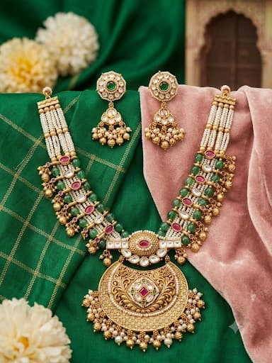 Royal Kundan & Green Stone Necklace Set