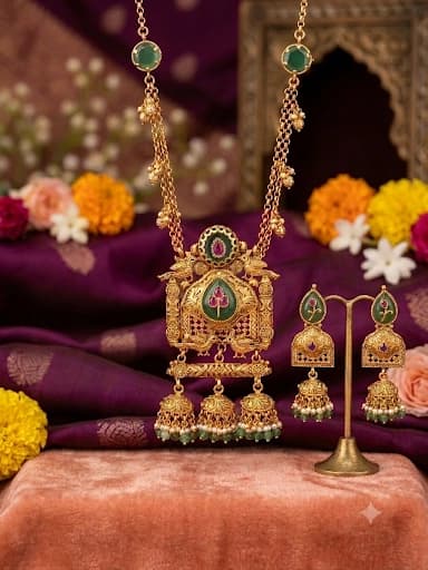 Temple Design Ruby Kundan Necklace Set