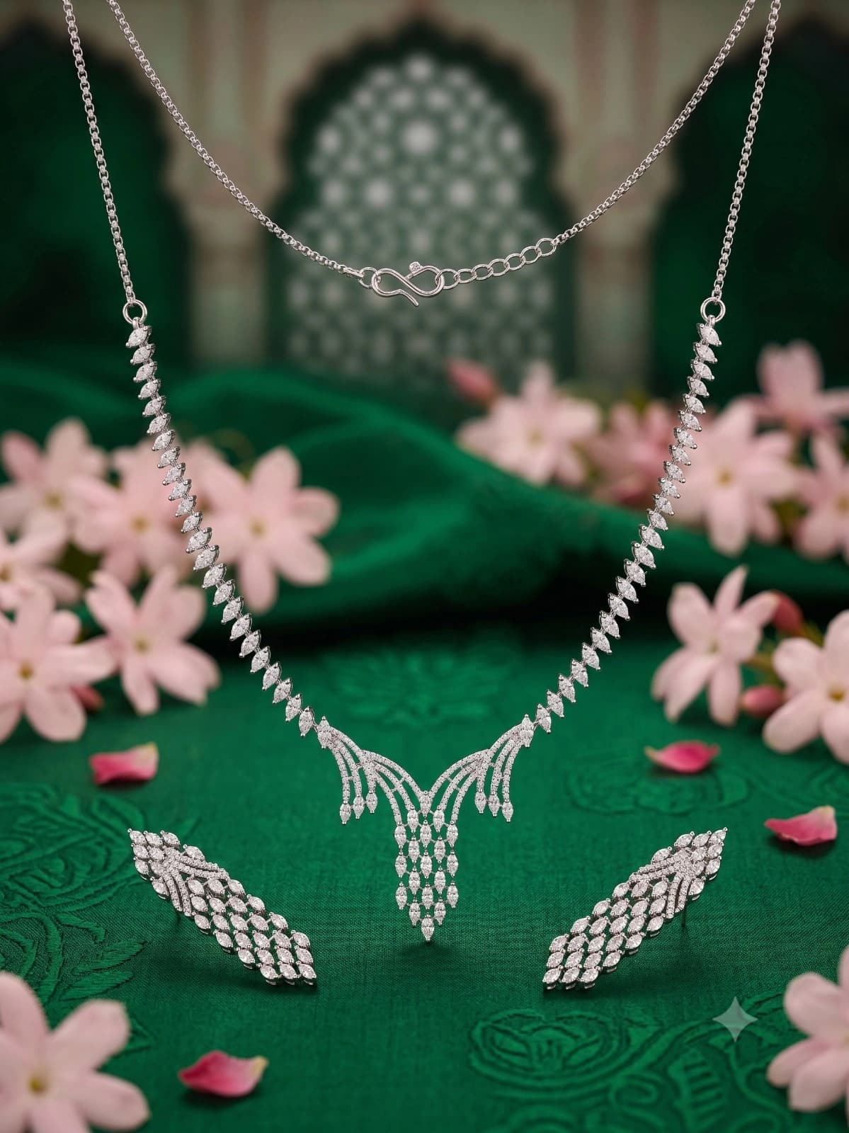 Elegant Cascading Marquise AD Necklace Set