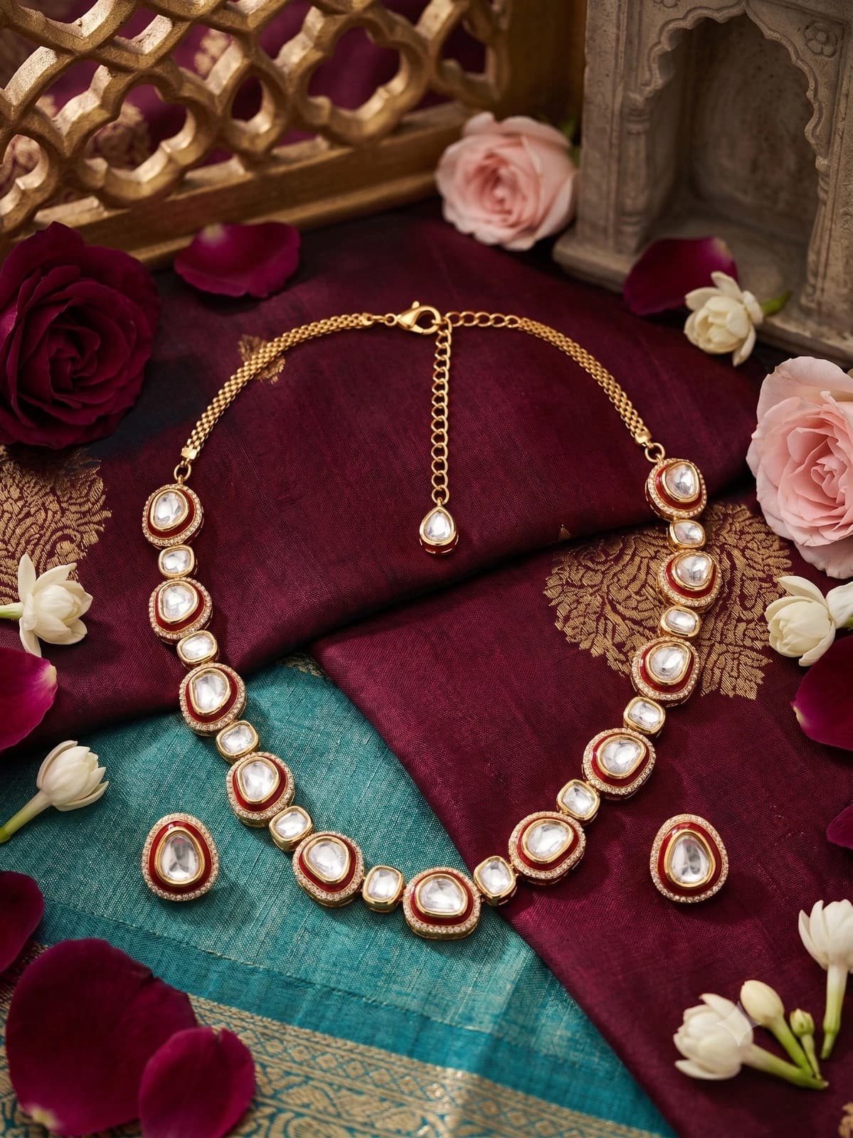 Royal Crimson Meenakari Kundan Necklace Set