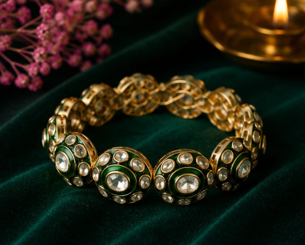 Kundan Jaipur Minakari Jadau Greeen Mina Churi