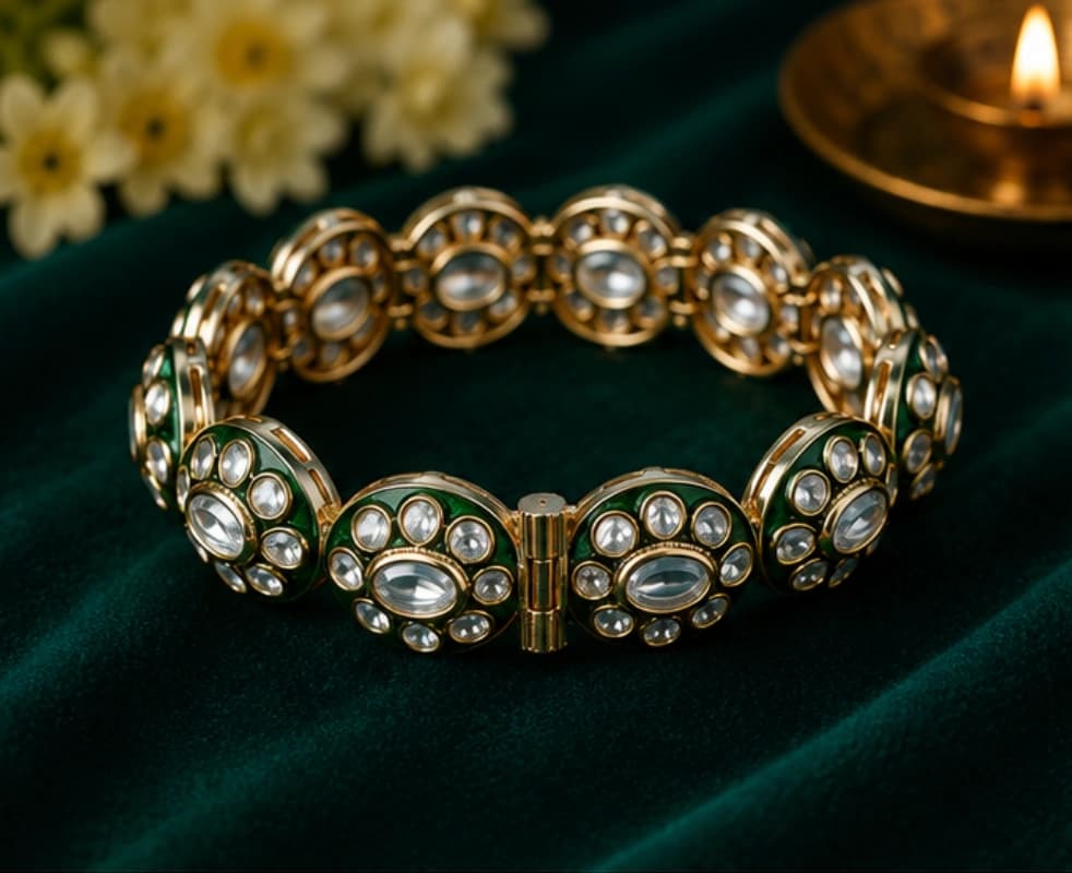 Kundan Jaipur Minakari Jadau Greeen Mina Churi