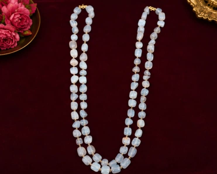 Premium White Beaded Long Necklace