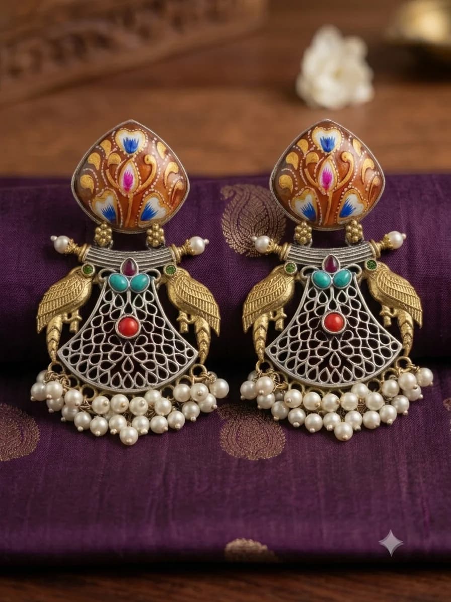 Meenakari Pearl Drop Earrings