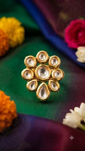 Kundan Style Floral Adjustable Ring