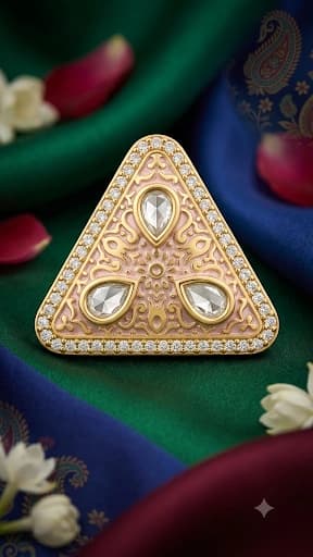 Elegant Traingular Kundan Style Adjustable Ring