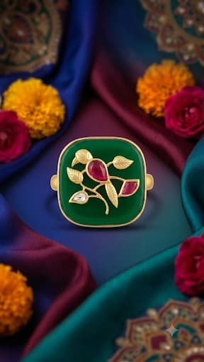 Green Meenakari Floral Adjustable Ring