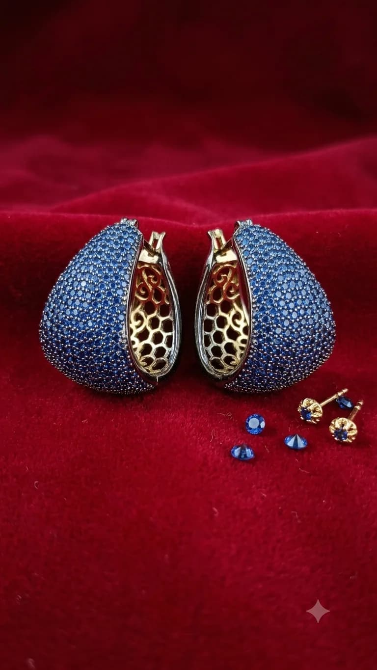 Blue Stone Bali Earrings