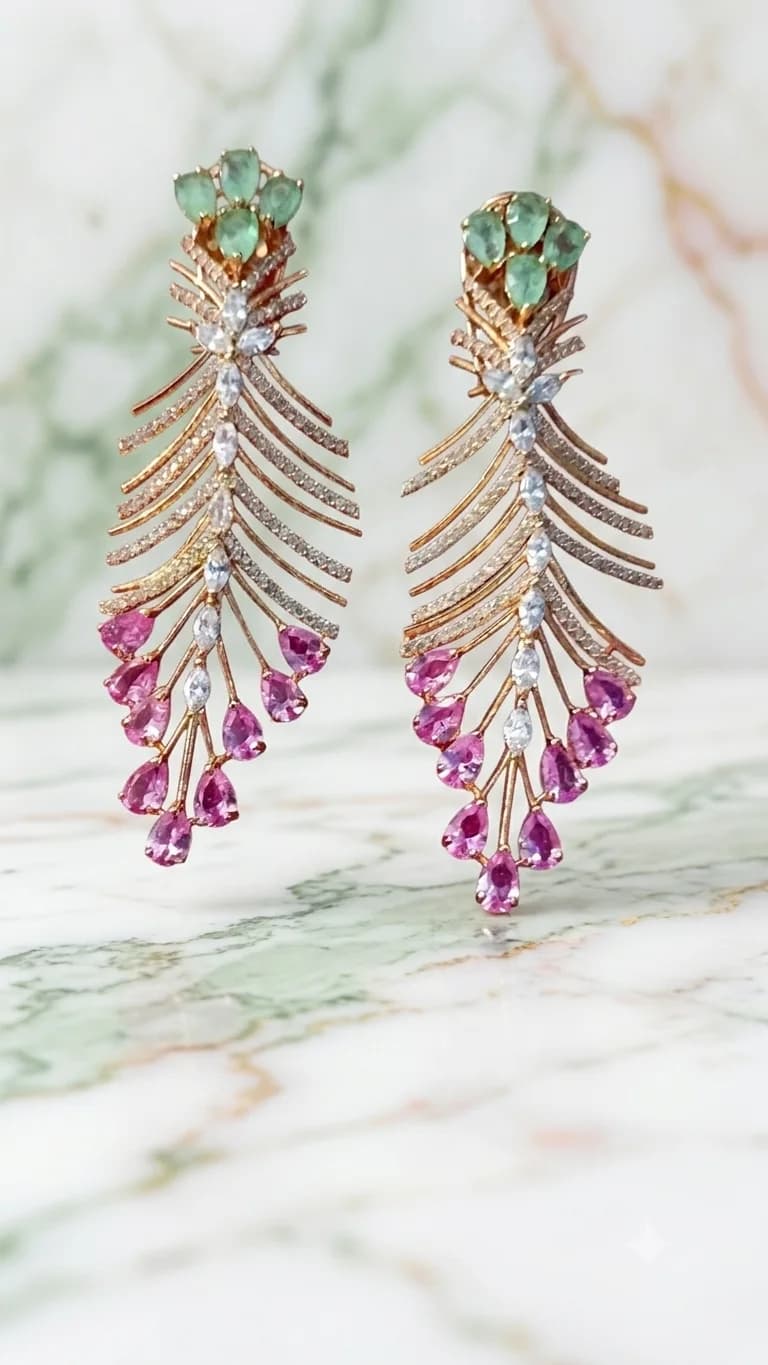 Aqua & Pink Crystal Statement Earrings