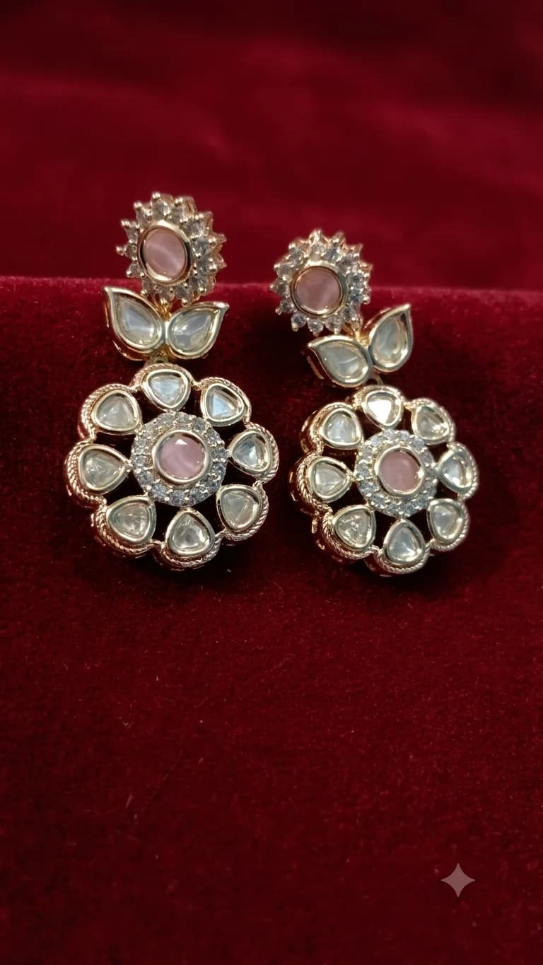 Elegant Floral Pink Stone Earrings