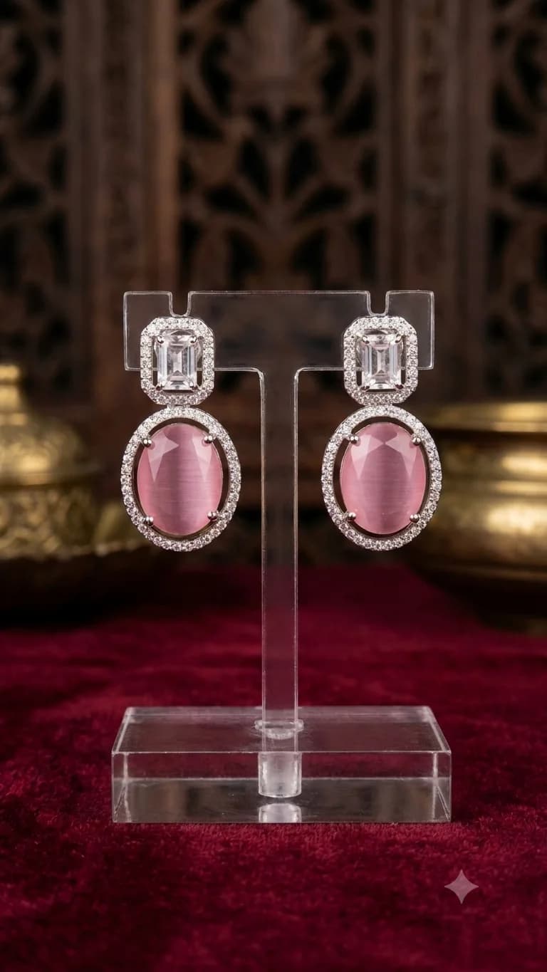 Elegant Pink Stone Drop Earrings
