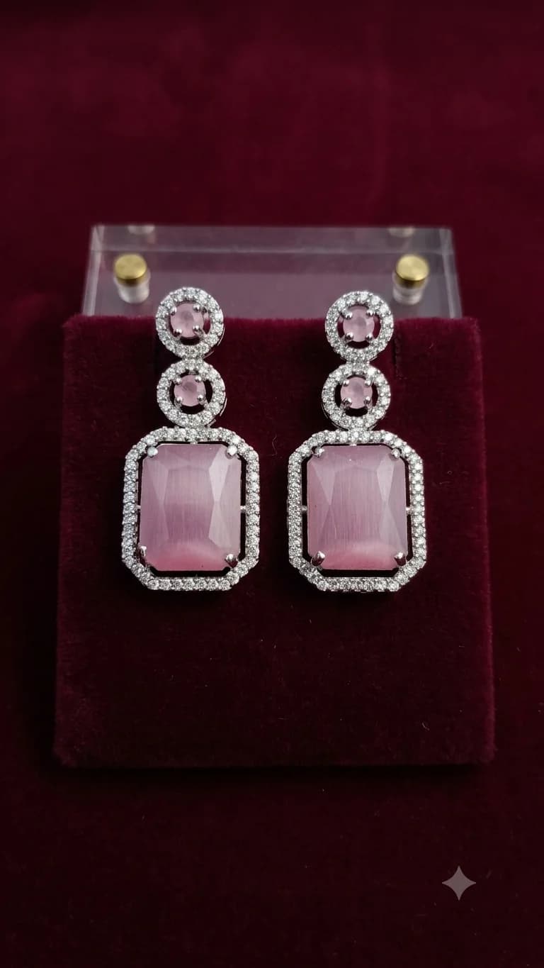 Elegant Pink Stone Square Earrings