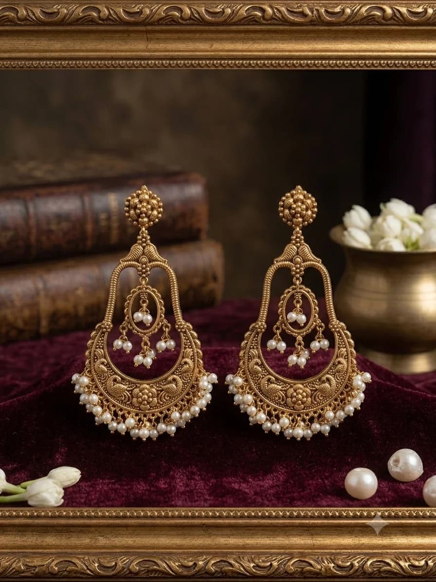Ornate Gold Tone Chandbalis