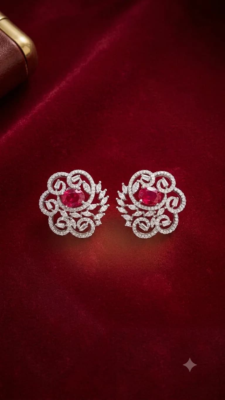 Elegant Ruby Floral Stud Earrings
