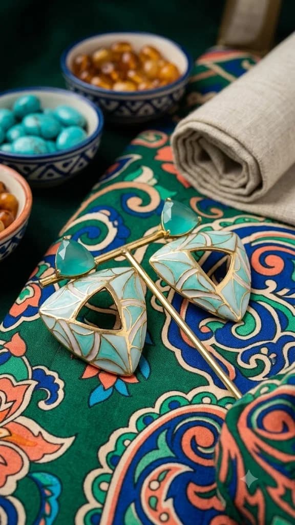 Aqua Blue Contemporary Statement Earrings