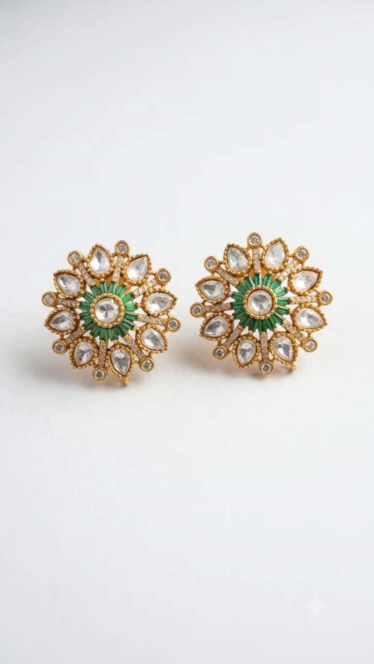 Emerald Radiance Floral Stud Earrings