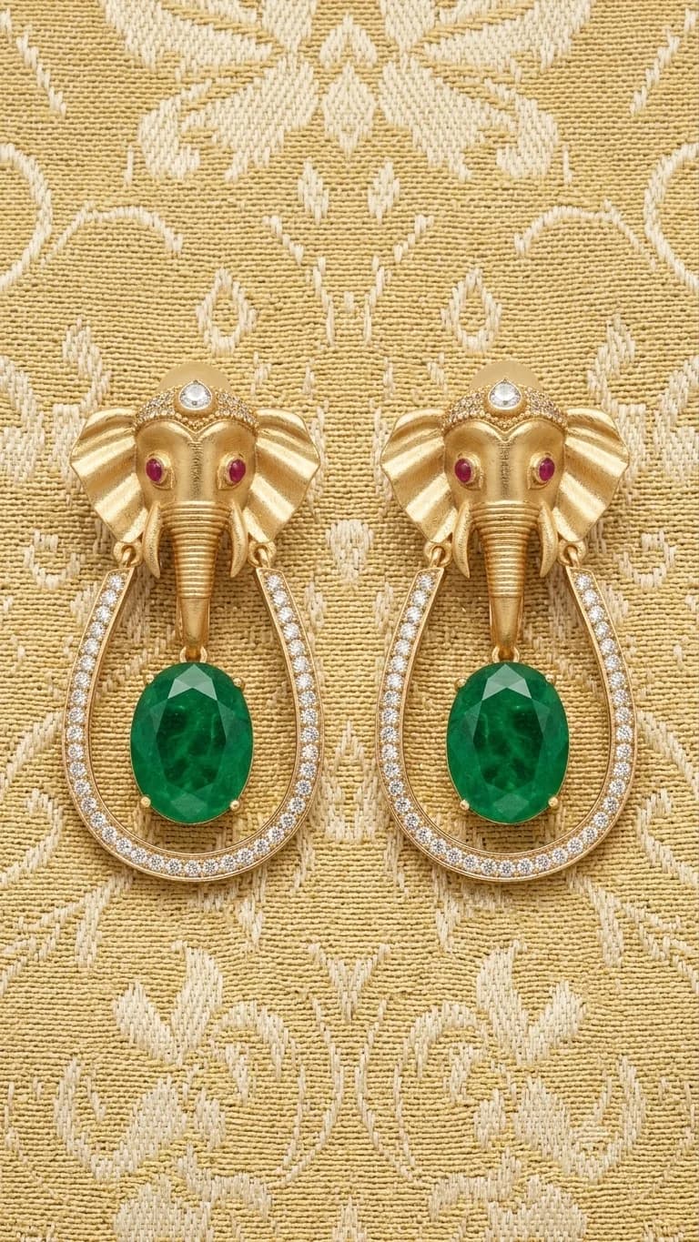 Elephant Green Stone Earrings