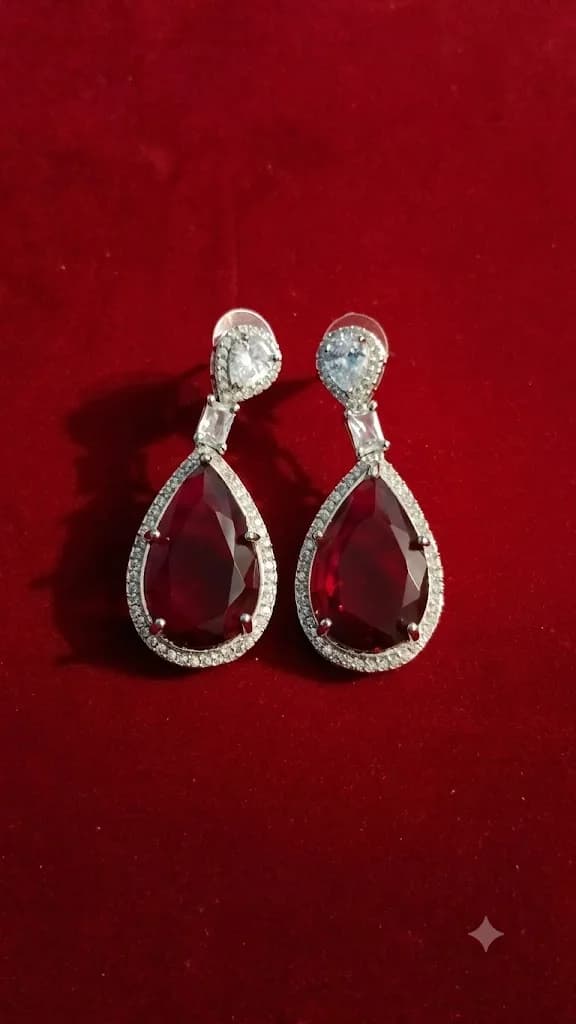 Ruby Red Tear Drop Earrings