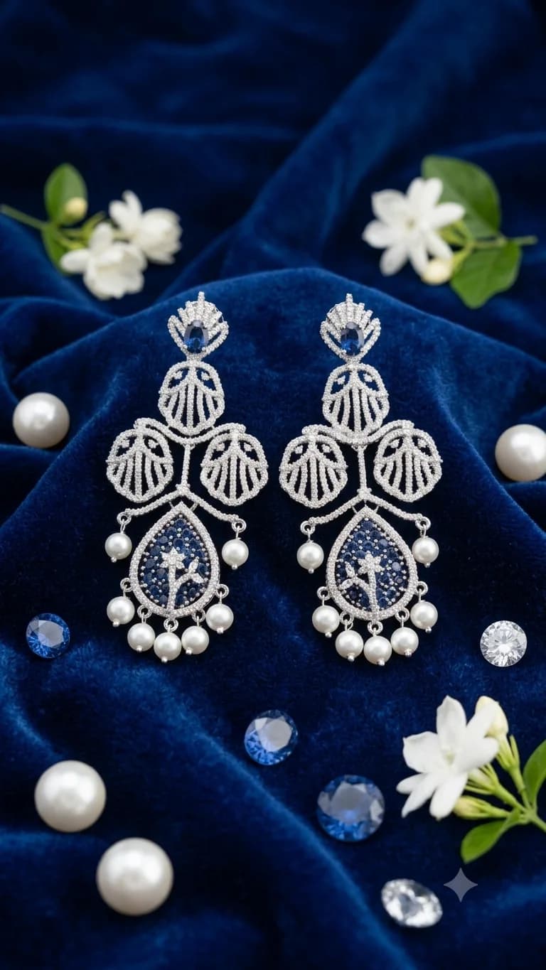 Blue Meenakari Pearl Drop Earrings