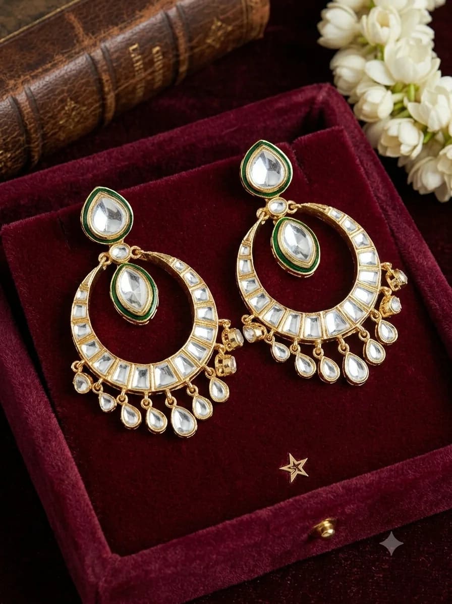 Green Kundan Chandbali Earrings