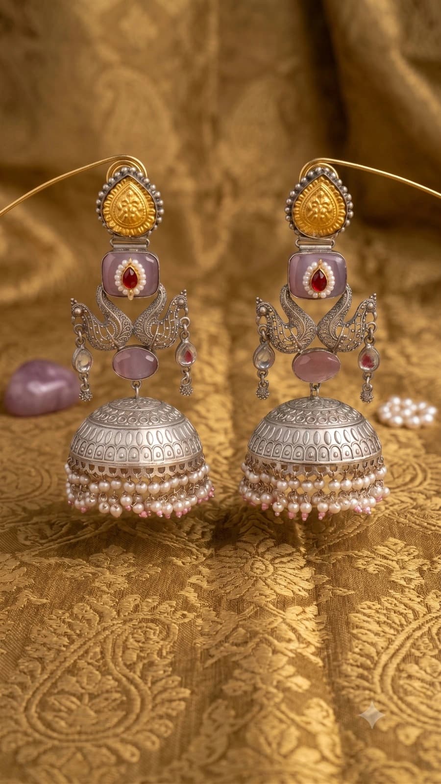 Silver Swan Jhumka Earrings