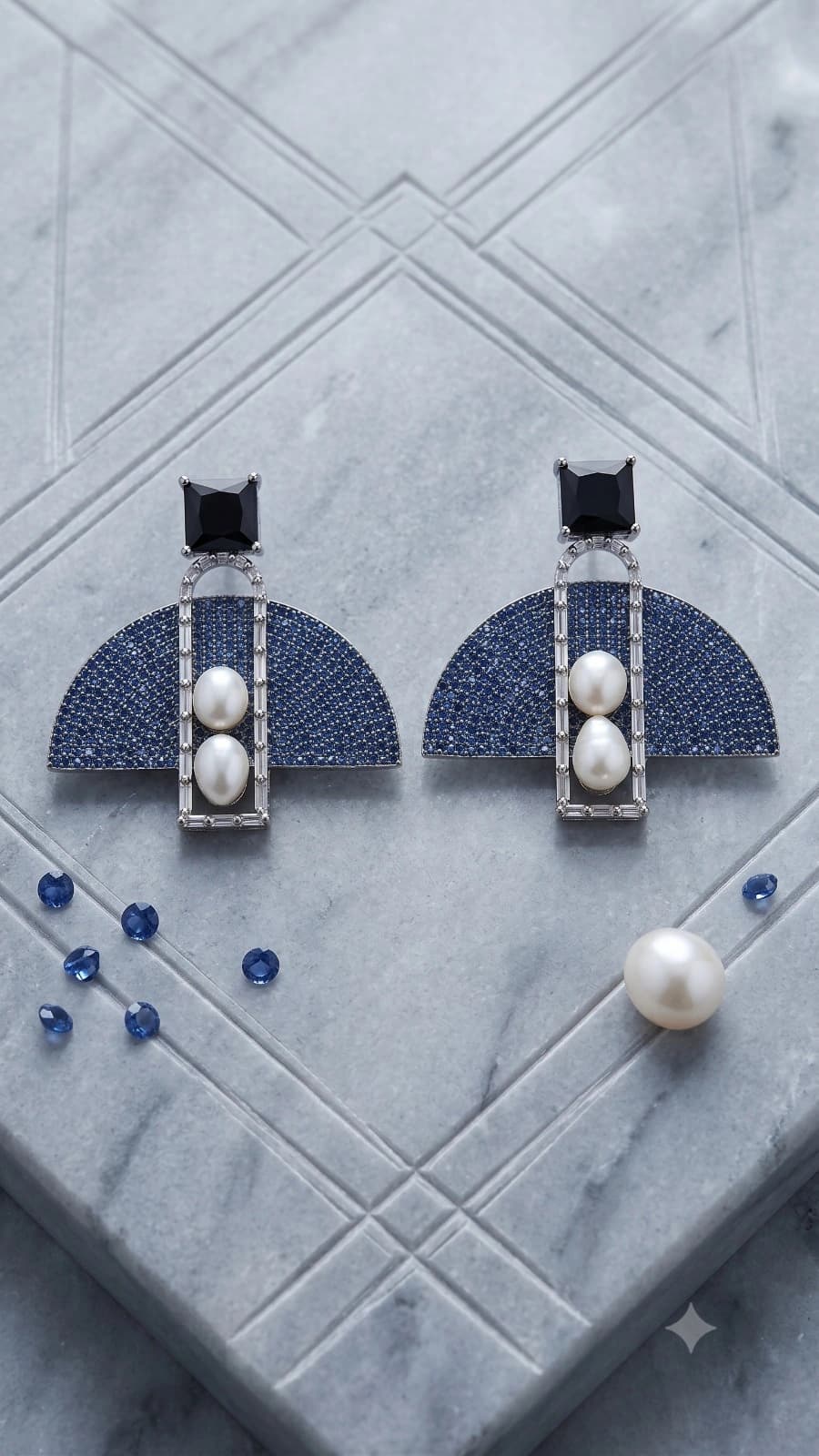 Royal Blue Pearl Statement Earrings