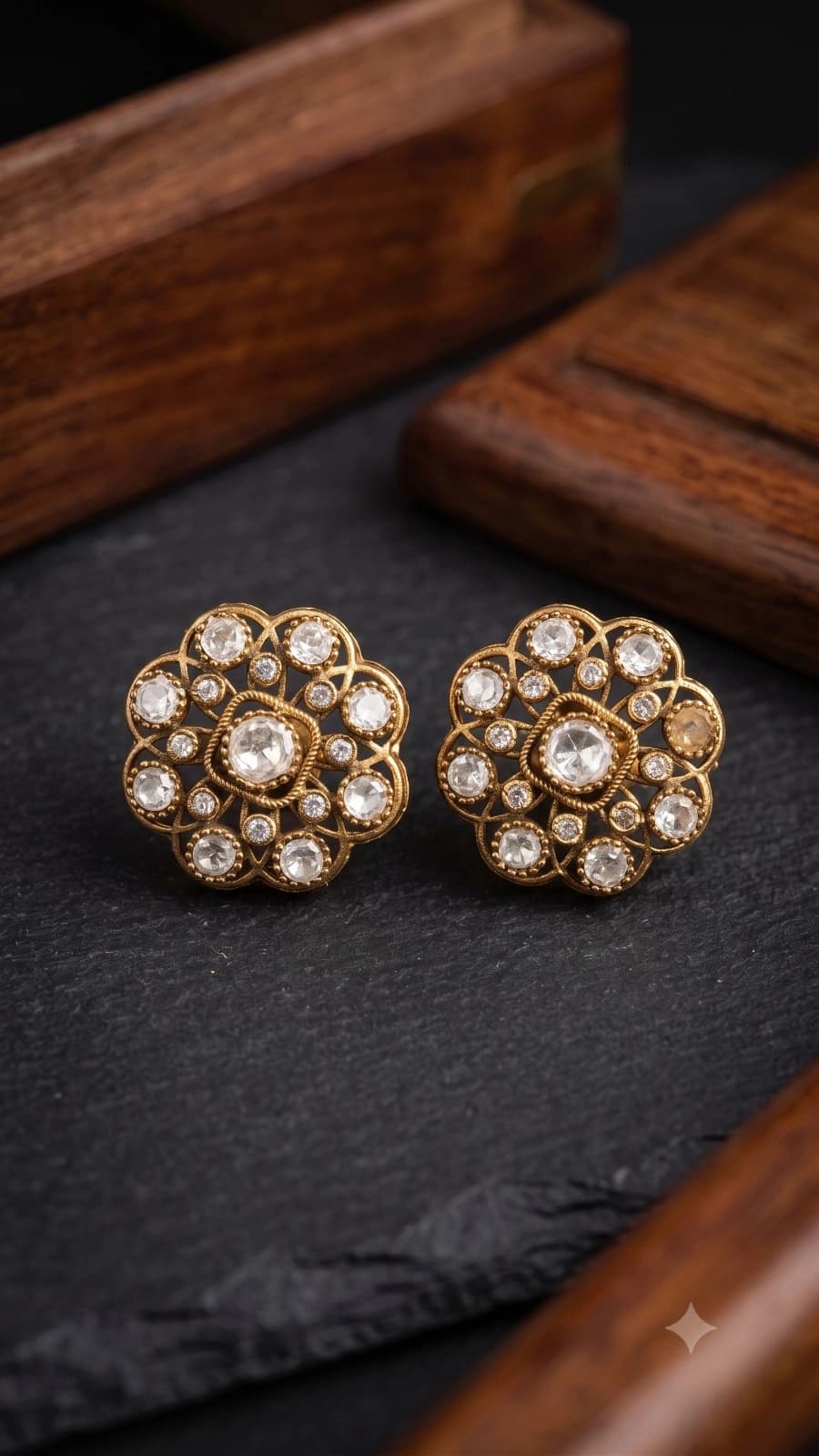 Gold-Tone Floral Crystal Stud Earrings