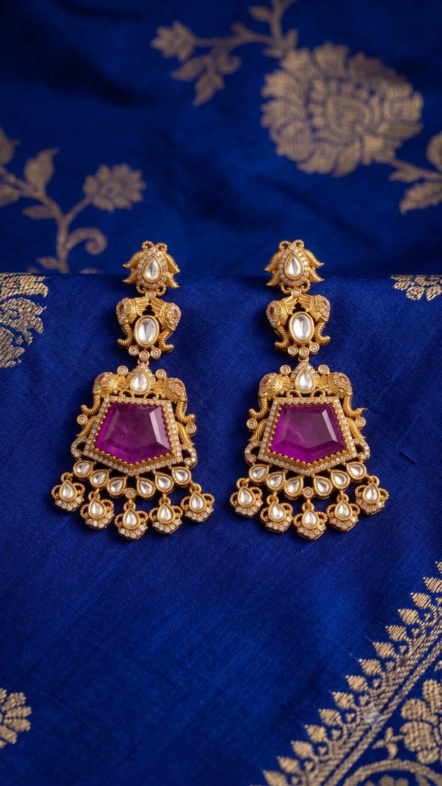 Royal Purple Kundan Jhumka Earrings