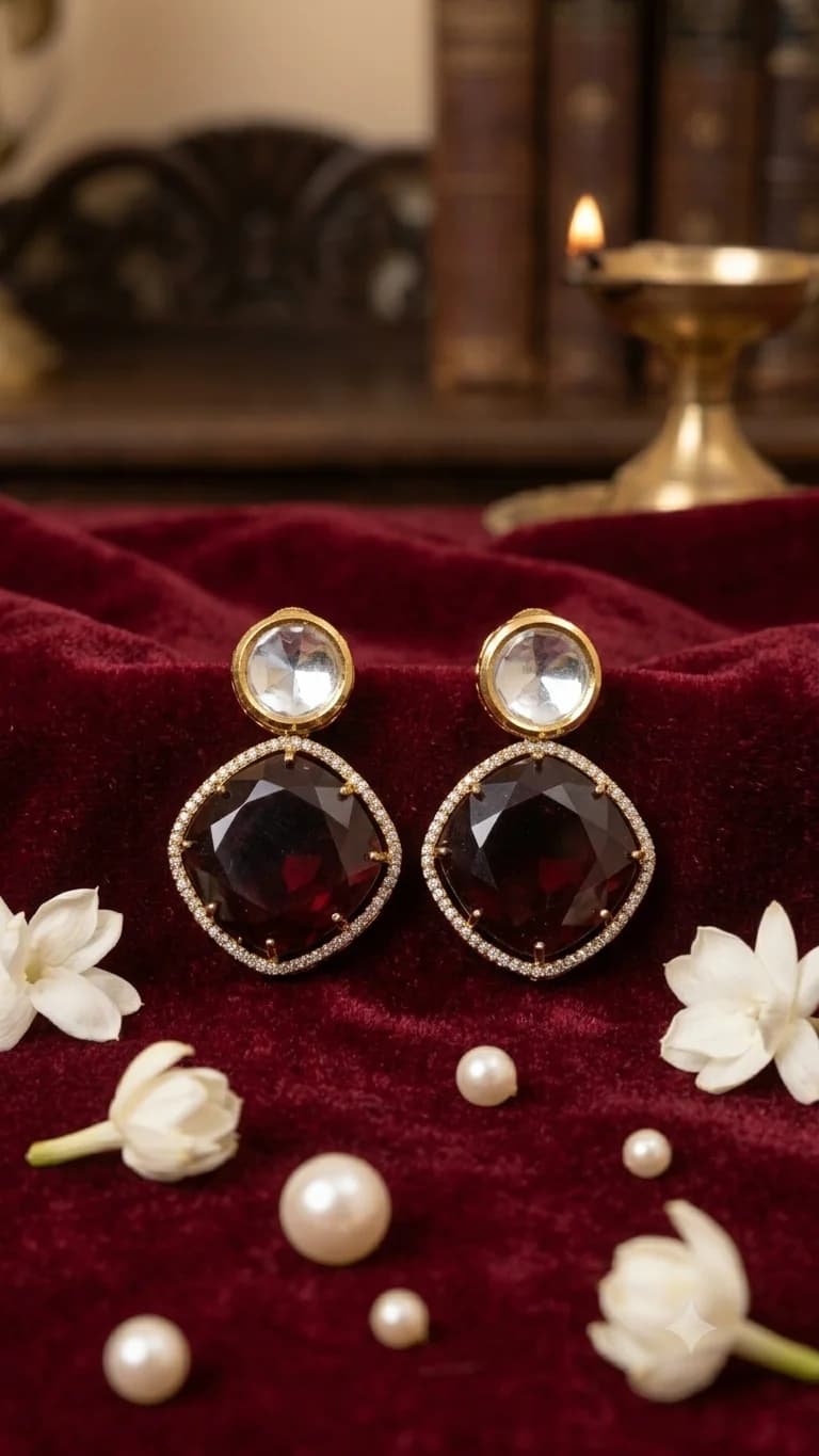 Bold Maroon Stone Drop Earrings