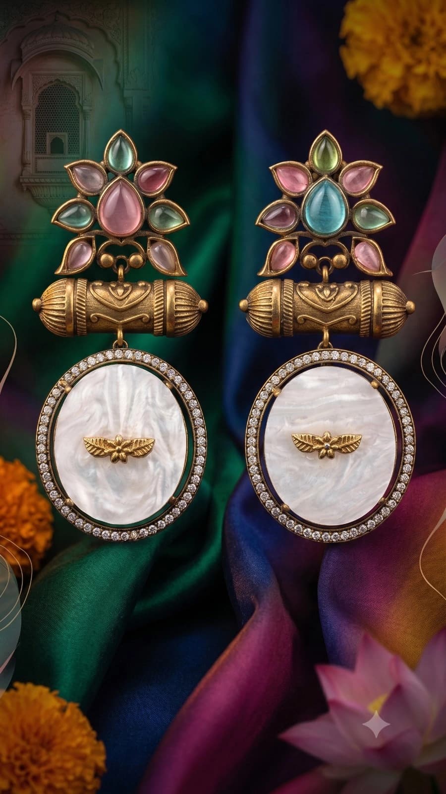 Pearl Meenakari Statement Earrings