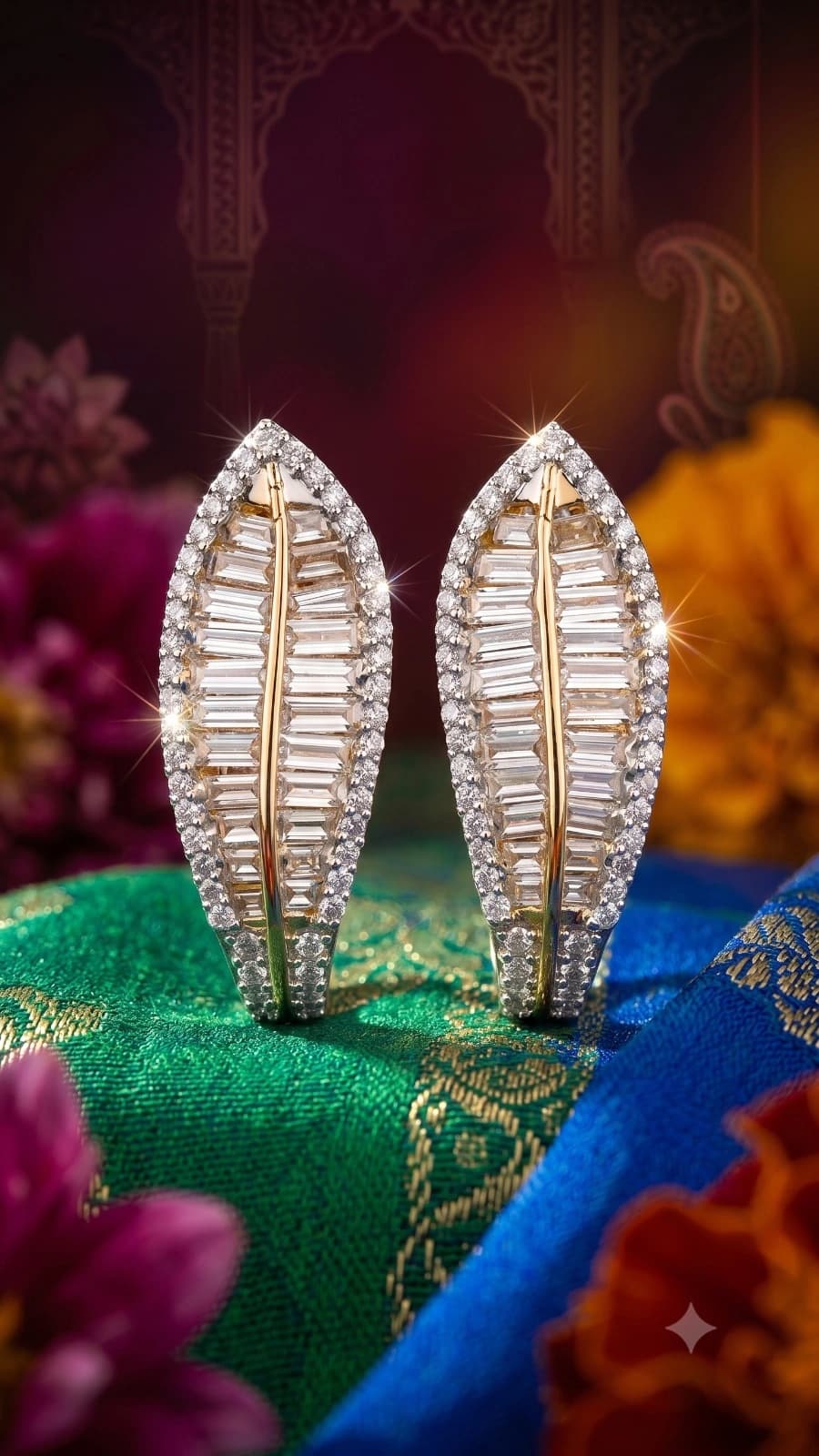 Leaf Shaped Crystal Earrings