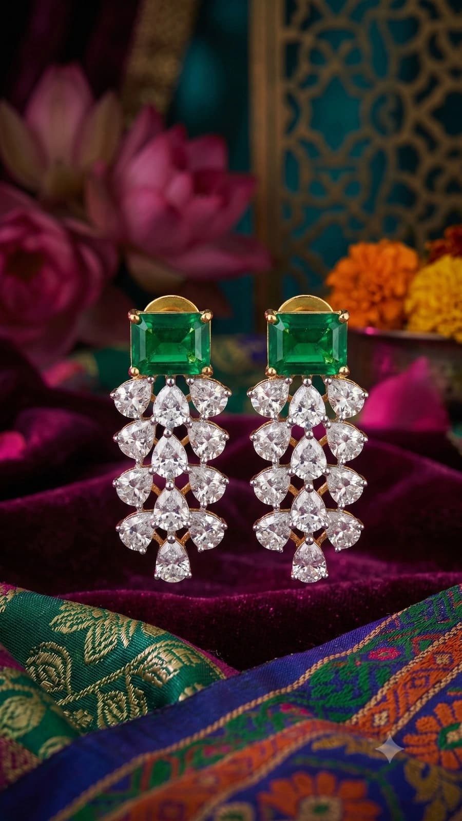 Green Stone Crystal Drop Earrings