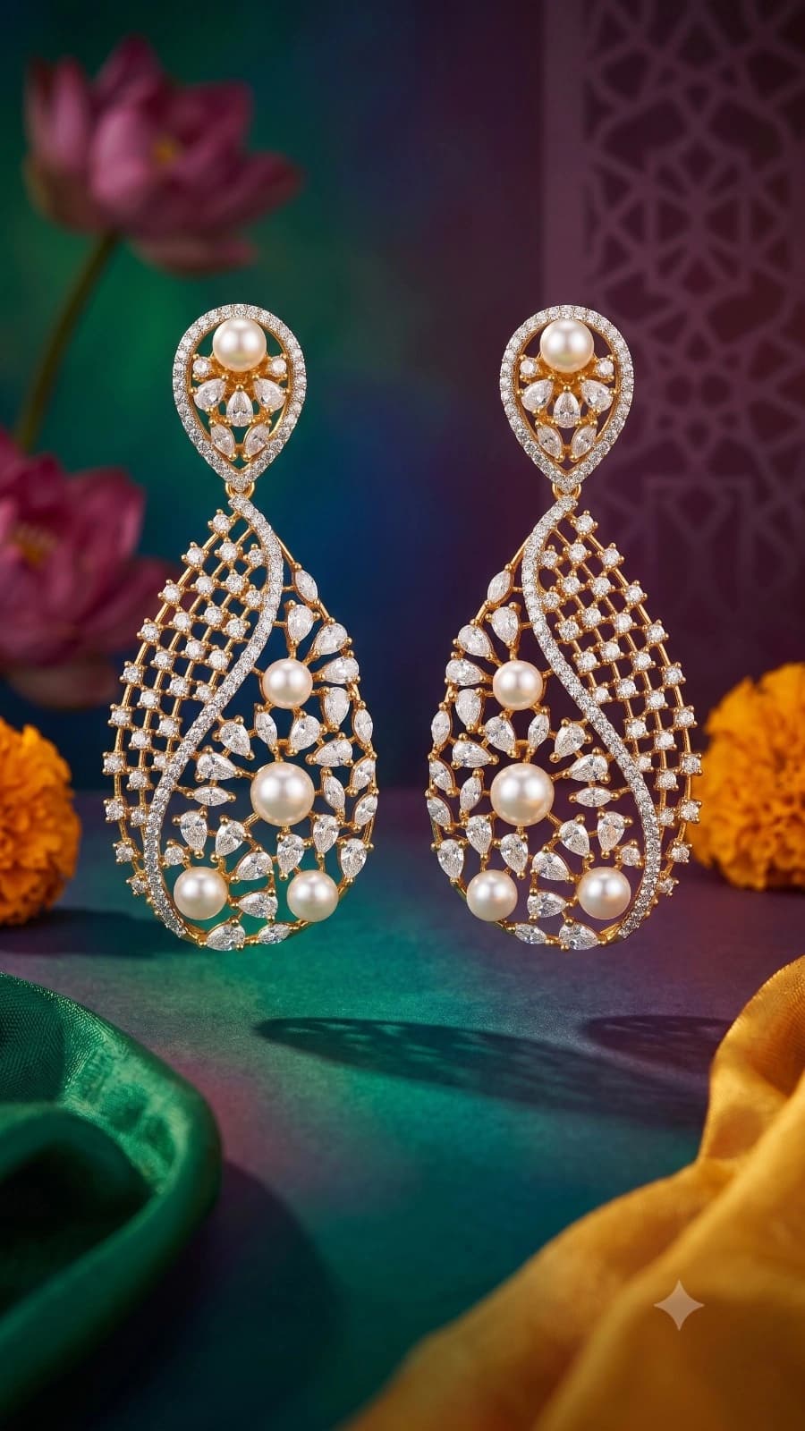 Pearl & Crystal Long Drop Earrings