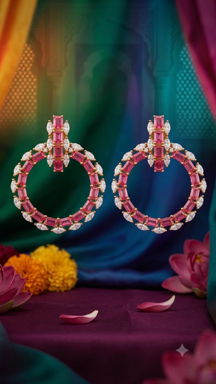 Pink Crystal Hoop Earrings