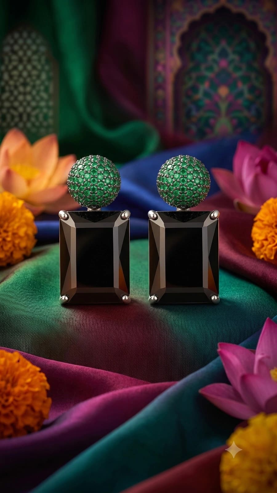 Green & Black Statement Stud Earrings