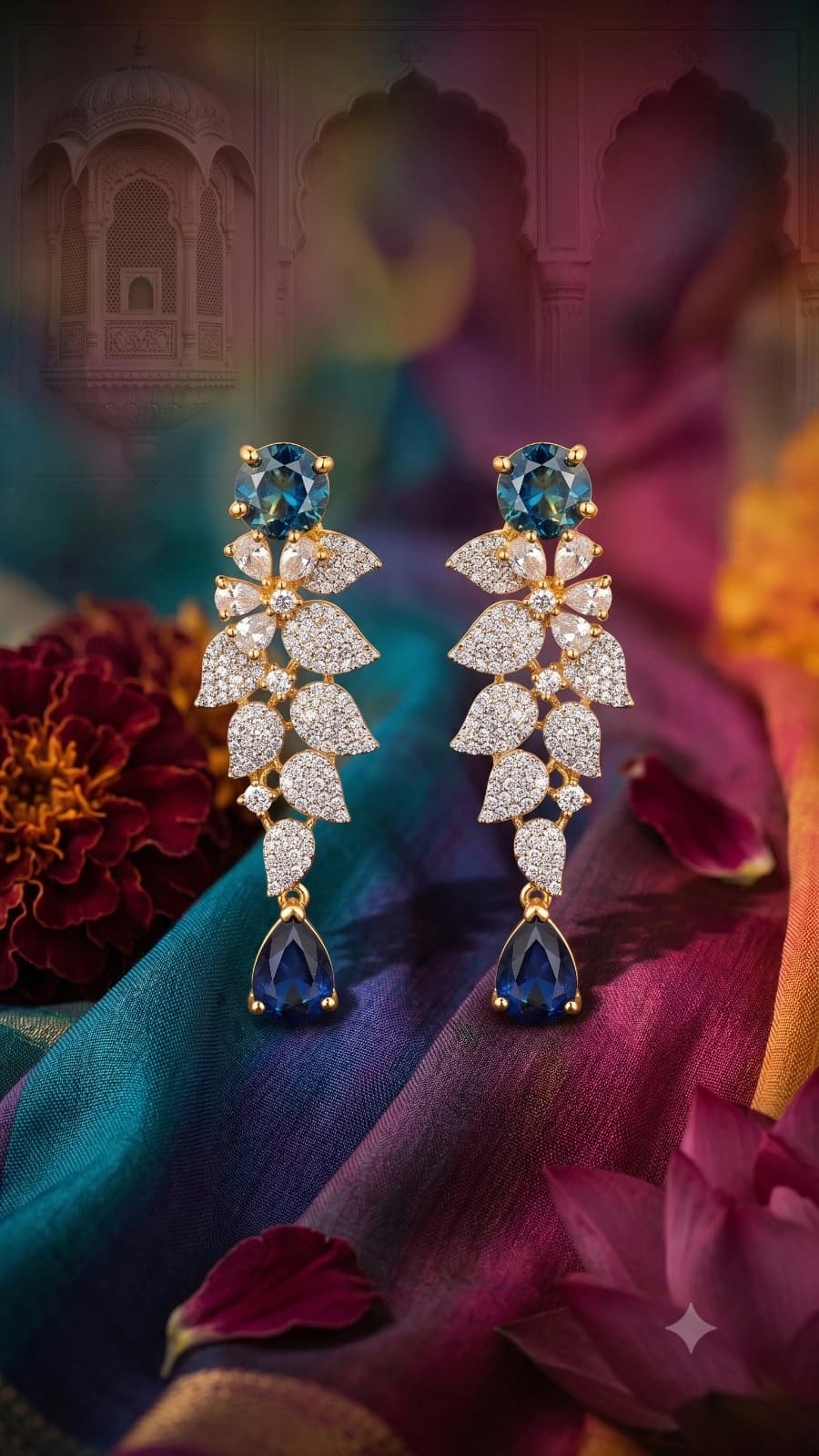 AD Stone Leaf Drop Earrings