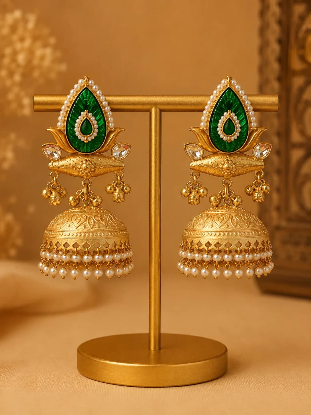 Royal Green Meenakari Jhumka