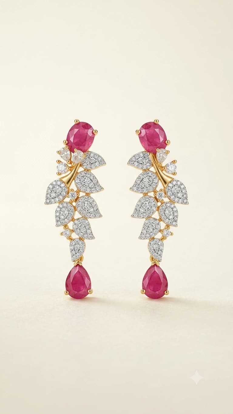 Elegant Pink Stone Leaf Drop Earrings