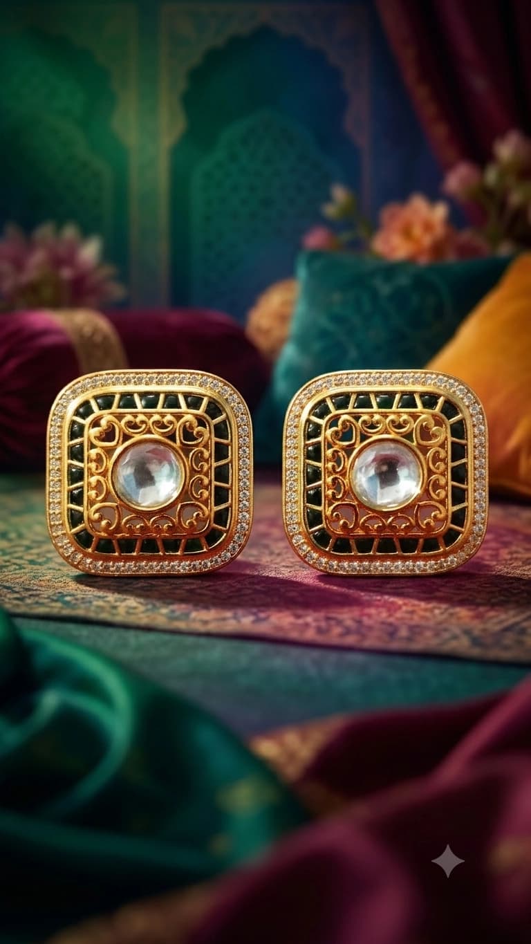 Traditional Gold-Tone Square Stud Earrings